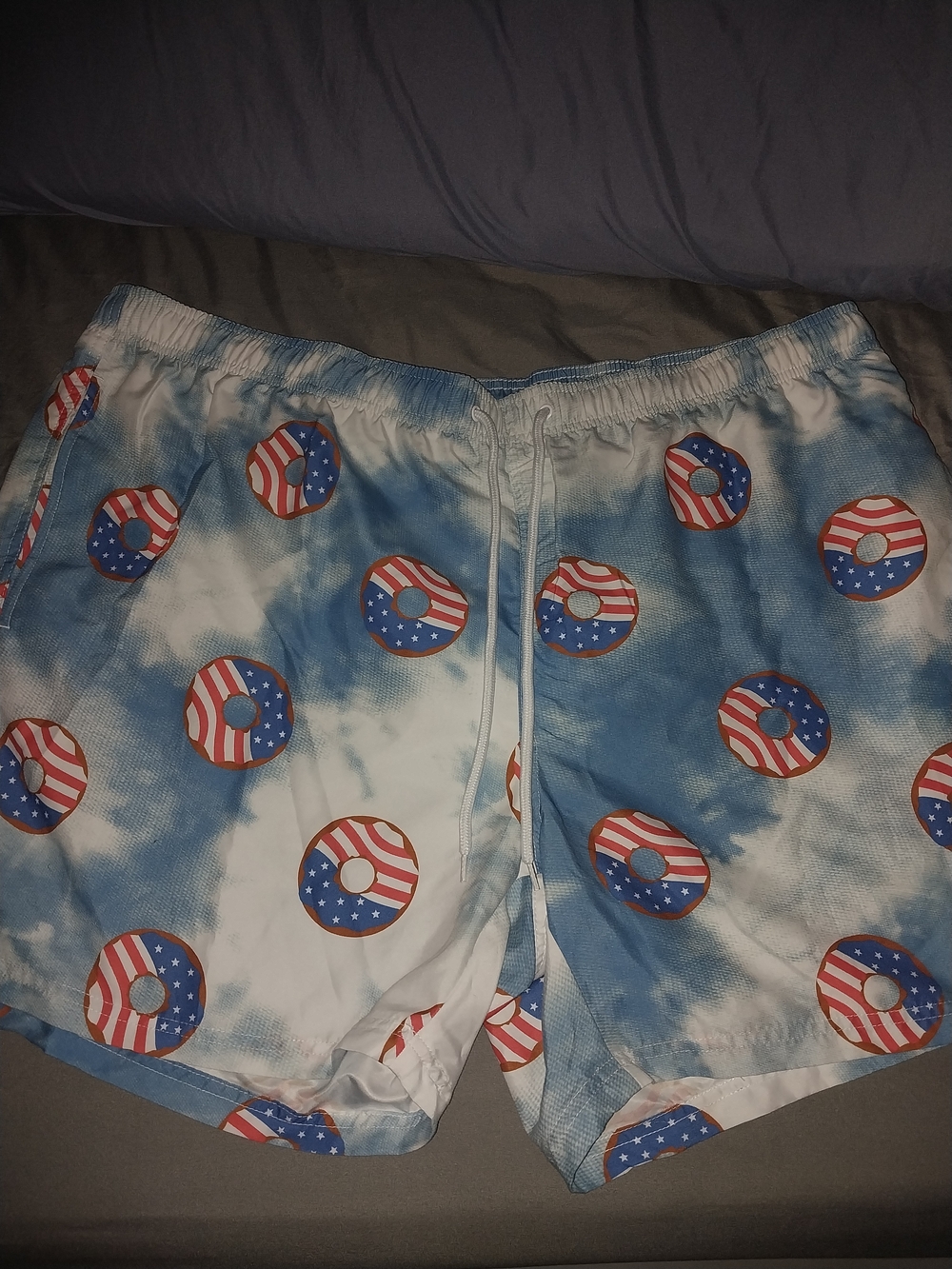 American Flag Donut Print Blue Tie-Dye Mens Swim  Shorts